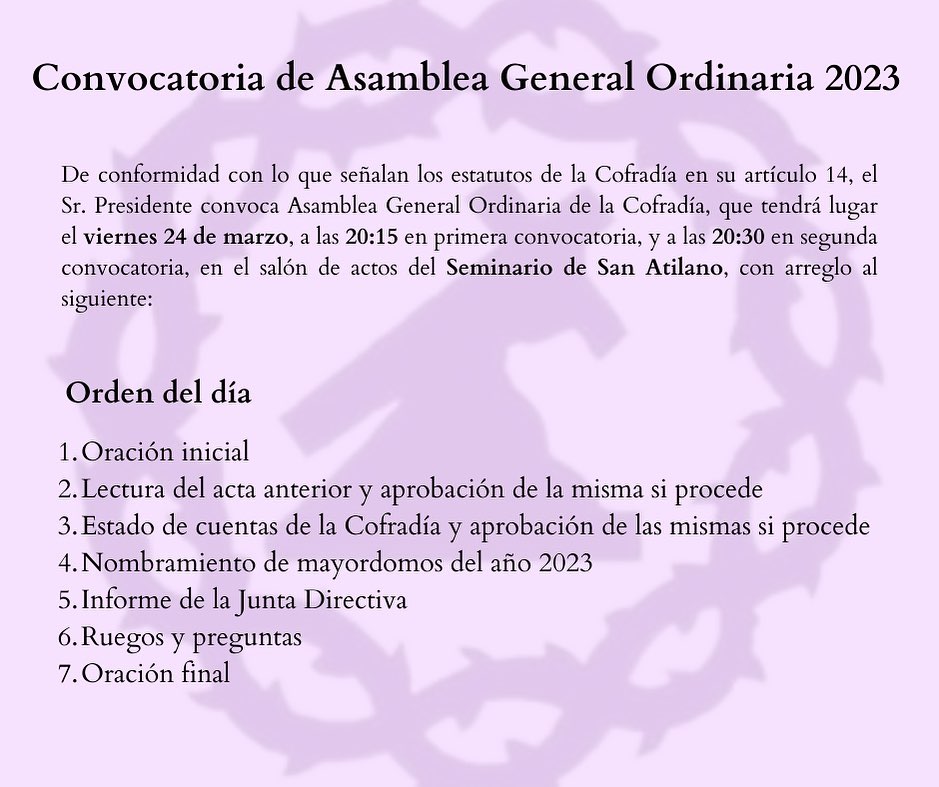 Convocatoria Asamblea General Ordinaria 2023
