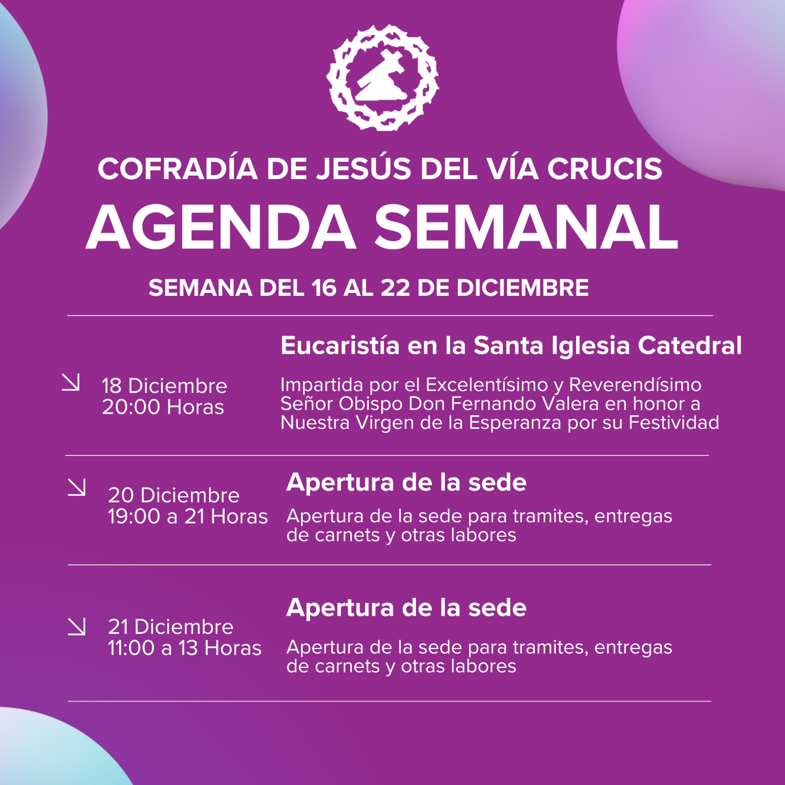 Noticias y Agenda Semana del 16 al 22 de Diciembre