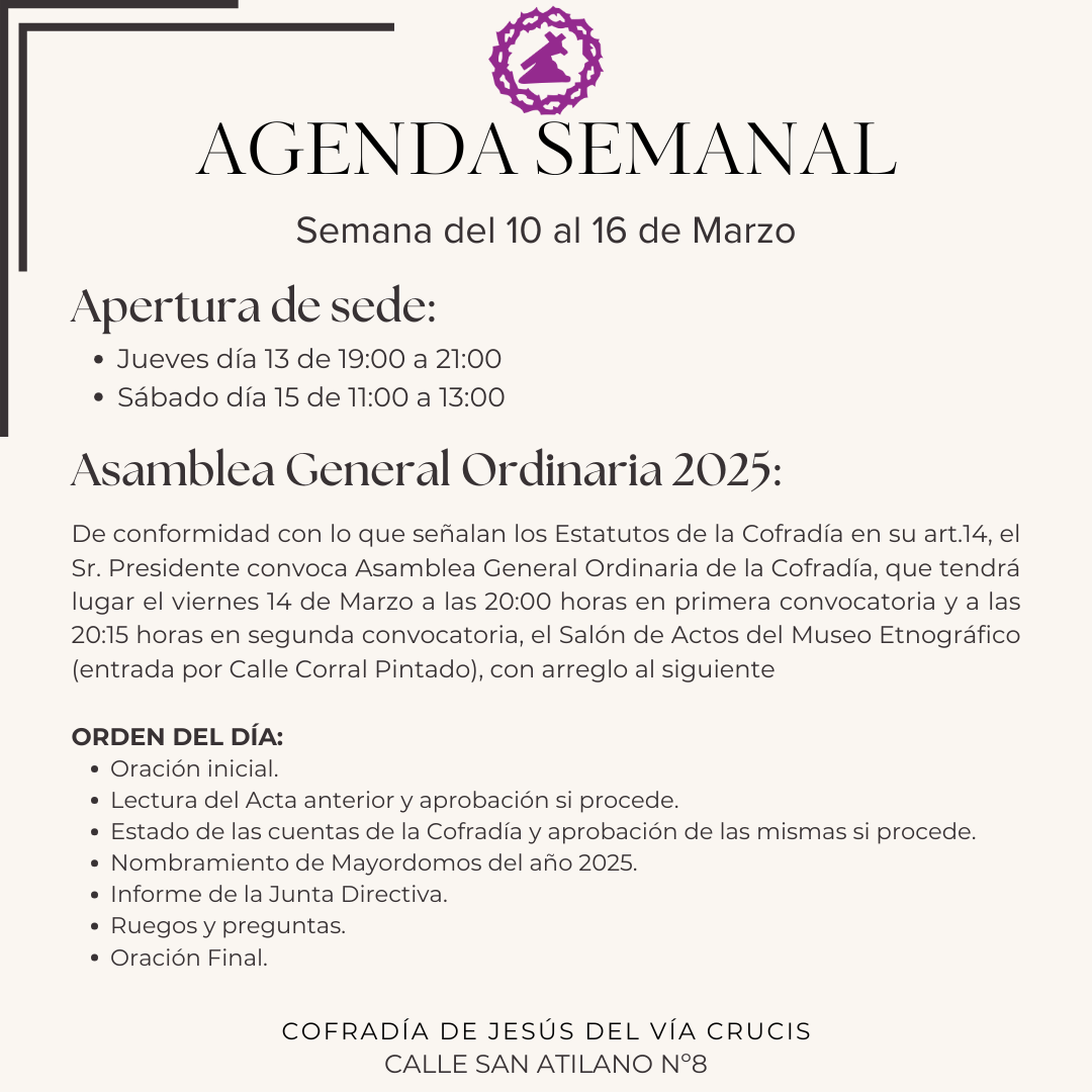 Agenda Semanal: 10 Marzo - 16 Marzo